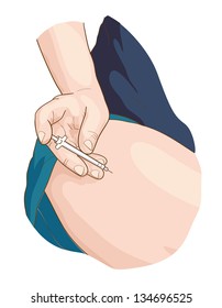 Insulin injection in a leg. Vector illustration.