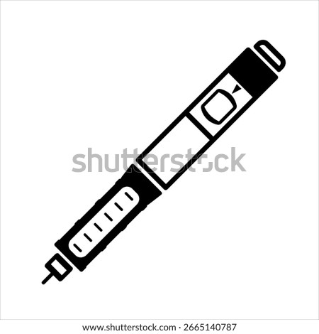 Insulin injection pen icon. Black flat sign for mobile concept and web design. Diabetic syringe outline icon. Symbol, logo illustration. Vector graphics isolated on white	
