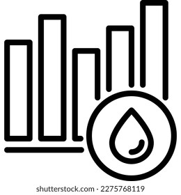 Estadísticas de nivel de insulina: gráfico con gota de sangre. Icono de línea delgada. Diabetes. Glucómetro. Ilustración vectorial.