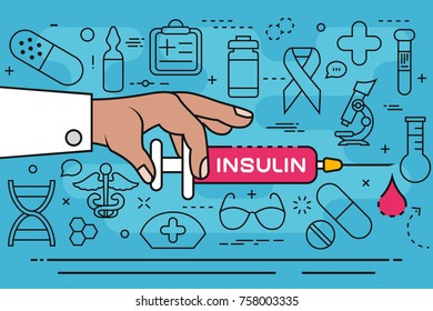Insulin line concept. Vector illustration. Element template for design.