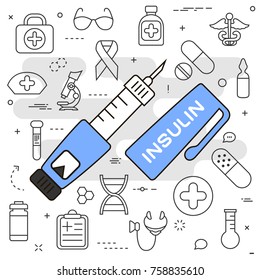 Insulin line concept. Vector illustration. Element template for design.