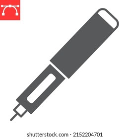 Insulin Pen Glyph Icon, Diabetic Syringe And Healthcare, Insulin Injection Pen Vector Icon, Vector Graphics, Editable Stroke Solid Sign, Eps 10.