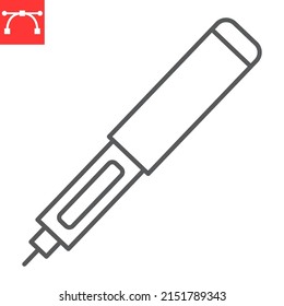 Insulin Pen Line Icon, Diabetic Syringe And Healthcare, Insulin Injection Pen Vector Icon, Vector Graphics, Editable Stroke Outline Sign, Eps 10.