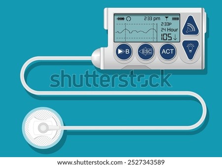 An insulin pump is an electronic device that releases insulin into the body, device that simulates the function of the pancreas and acts to release insulin into the body,medical health care vector.