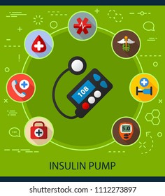 Insulin pump flat icons concept. Vector illustration. Element template for design.