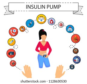 Insulin pump flat icons concept. Vector illustration. Element template for design.