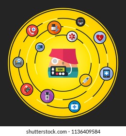 Insulin pump flat icons concept. Vector illustration. Element template for design.