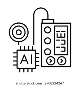 Icono de la bomba de insulina: sistema avanzado de administración de insulina con bomba y chip AI para el manejo de la diabetes y la terapia de insulina de precisión. Icono de Vector