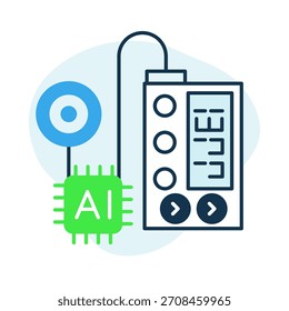 Icono de la bomba de insulina: sistema avanzado de administración de insulina con chip AI para el manejo de la diabetes, terapia de insulina de precisión y monitoreo continuo de la salud