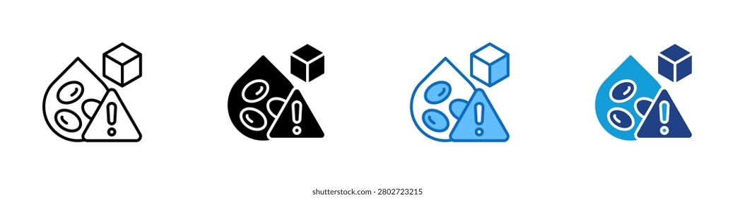 Insulin Resistance Multiple Style Icon Design Vector - Blood cells with warning sign and sugar cube representing insulin resistance, glucose imbalance, and metabolic disorder risk