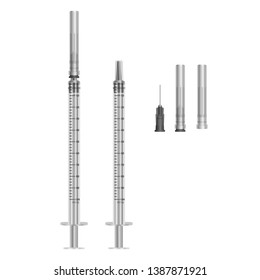 Insulin syringe 0.5 ml with hypodermic needles on white background, medical single use syringe vector EPS 10 illustration