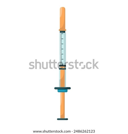 Insulin syringe. Medicine elements and tools. Medical equipment to use at home. Medicines to treat diseases. First aid kit. Healthcare and medicine. Vector illustration.