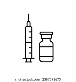 Insulin and syringe, vector line icon for educational materials about diabetes