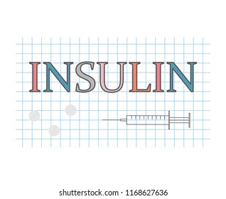 insulin word on checkered paper sheet- vector illustration