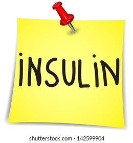 Insulin word on a Note Paper with pin on white background