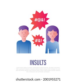 Insults, hate, bullying. Gradient icon. Aggressive behaviour to women from man. Abuse in family. Social problem. Vector illustration.