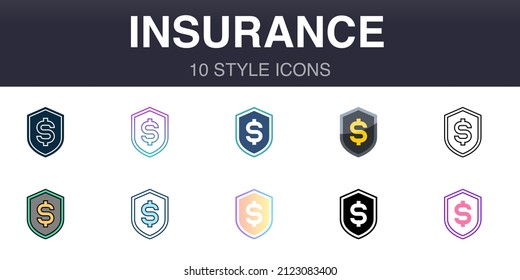 Insurance 10 style universal icons, line, outline, simple, flat, filled, two coloured, gradient elements