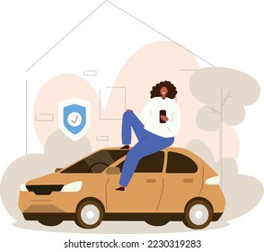 Insurance agent and carAuto safety, assistance and protection concept.
