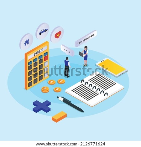 Insurance agent with client talks about health estimation isometric 3d vector concept for banner, website, illustration, landing page, flyer, etc.