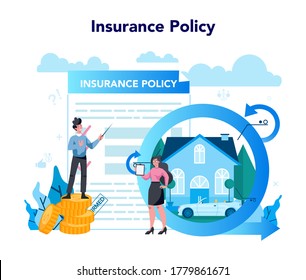 Insurance agent concept. Idea of security and protection of property and life from damage. Healthcare and medical service. Isolated flat vector illustration