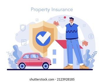 Insurance agent concept. Idea of security and protection of property and life from damage. Healthcare and medical service. Flat vector illustration