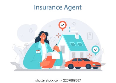 Insurance agent concept. Idea of security and protection of property and life from damage. Healthcare and medical service. Flat vector illustration