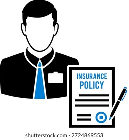 Agente de seguros Ícone plano Agente de seguros de duas cores Ícone plano para Web Site, Publicidade com Política e caneta. ilustração vetor isolado