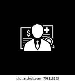 Insurance Agent Icon. Flat Design. Isolated Illustration. Man with multiple documents placed behind.