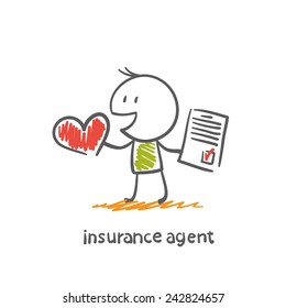 Insurance Agent Offers To Insure The Health Of Illustration