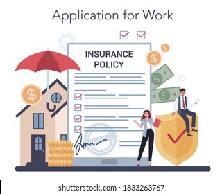 Insurance agent online service or platform. Idea of security and protection of property and life from damage. Application. Isolated flat vector illustration