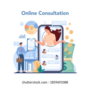 Insurance Agent Online Service Or Platform. Idea Of Protection Of Property And Life From Damage. Online Consultation. Isolated Flat Vector Illustration