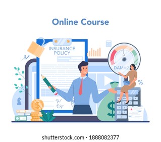 Insurance Agent Online Service Or Platform. Idea Of Protection Of Property And Life From Damage. Online Course. Isolated Flat Vector Illustration