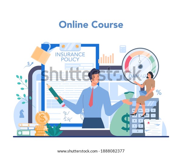 Insurance agent online service or platform.\
Idea of protection of property and life from damage. Online course.\
Isolated flat vector\
illustration