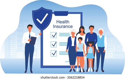 Insurance agent present insurance policy for family to protect from life and health accident. Health and life insurance policy, healthcare concept