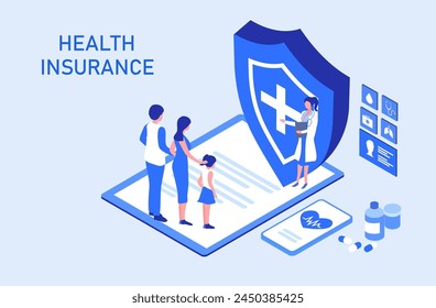 Insurance agent present insurance policy for family to protect from life and health accident. Health and life insurance policy, healthcare concept
