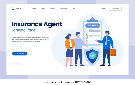 insurance agent, protection, healthcare, client, protection, flat illustration vector landing page 