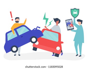 An insurance agent resolving a car accident