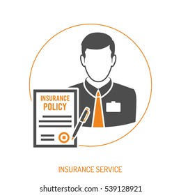 Insurance Agent two color Flat Icon for Web Site, Advertising with Policy and pen. isolated vector illustration