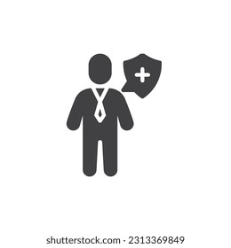 Icono del vector del agente de seguros. signo plano relleno para concepto móvil y diseño web. Icono de glifo de corredor de seguros. Símbolo, ilustración del logotipo. Gráficos vectoriales