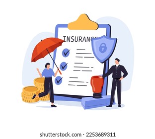 Insurance agent web banner or landing page. Idea of protection of property and life from damage. Contract formation. Medical service. Isolated flat vector illustration