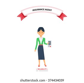 Insurance agent woman reliablity design flat illustration