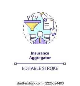 Insurance aggregator concept icon. Coverage agent. Purchase assistance. Choose agency abstract idea thin line illustration. Isolated outline drawing. Editable stroke. Arial, Myriad Pro-Bold fonts used