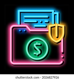 insurance agreement folder neon light sign vector. Glowing bright icon insurance agreement folder sign. transparent symbol illustration