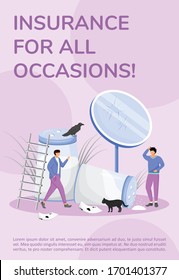 Insurance for all occasions poster flat vector template. Bad luck signs, superstitions brochure, booklet one page concept design with cartoon characters. Insurance company service flyer, leaflet