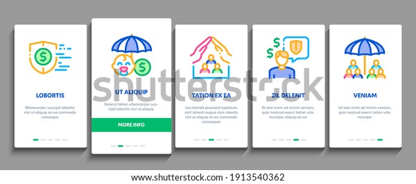 Insurance All-purpose Onboarding\
Mobile App Page Screen Vector. Insurance Agreement For Protection\
House And Car, Health And Life, Phone And Lost Work\
Illustrations