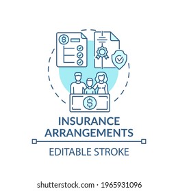 Insurance arrangements concept icon. Comprehensive wealth planning element idea thin line illustration. Savings. Easing financial burdens. Vector isolated outline RGB color drawing. Editable stroke