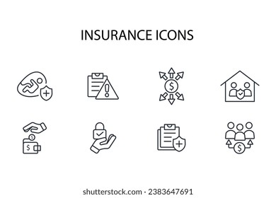 Insurance and assurance icon set.vector.Editable stroke.linear style sign for use web design,logo.Symbol illustration.