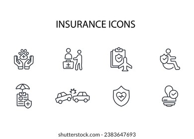 Insurance and assurance icon set.vector.Editable stroke.linear style sign for use web design,logo.Symbol illustration.