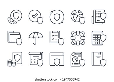 Insurance and assurance line icon set. Insurance case and security service linear icons. Emergency protection and safety outline vector sign collection.