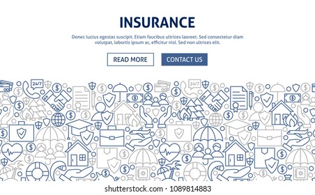 Insurance Banner Design. Vector Illustration of Line Web Concept.